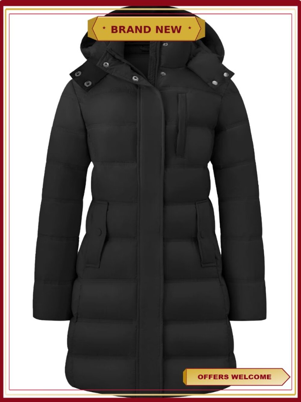 Women's Long Lightweight Padded Winter Coat Hooded Puffer Jacket